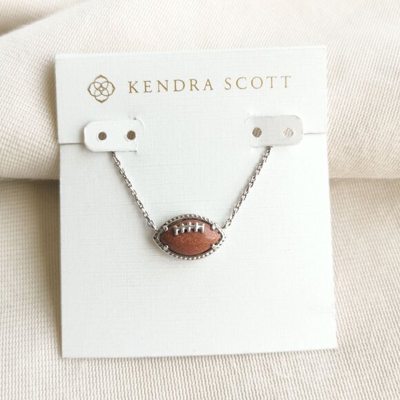 Kendra Scott Football Orange Goldstone Silver Short Pendant Necklace NEW - Picture 1 of 4